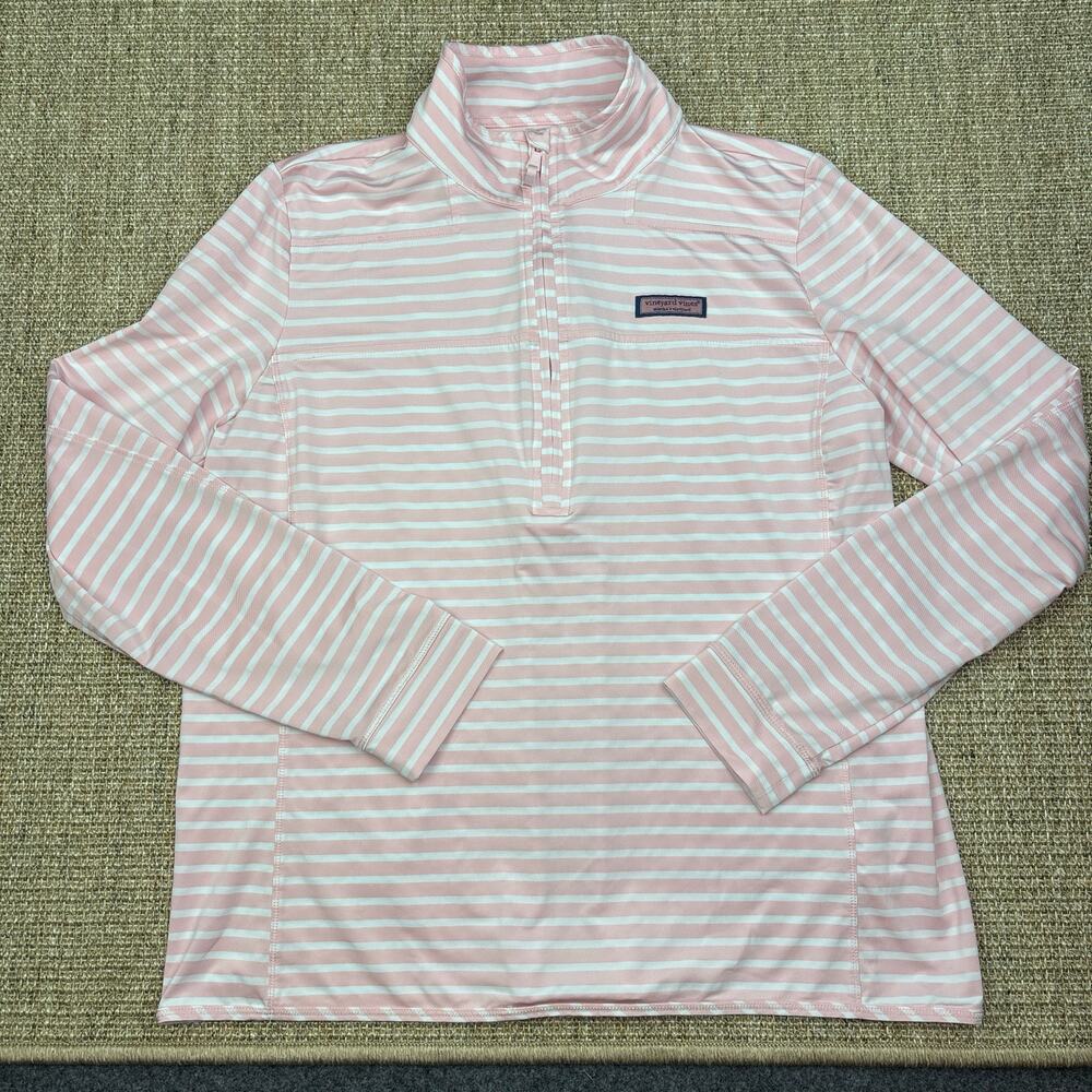 🌸 Vineyard Vines Stripe Performance Pullover | Size Medium | Blush Pink